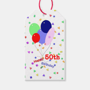 Colourful Happy 50th Birthday Balloons Gift Tags