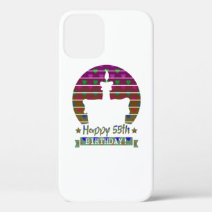 Colourful Happy 55th birthday cake with hearts iPhone 12 Case