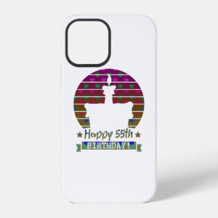 Colourful Happy 55th birthday cake with hearts iPhone 12 Case