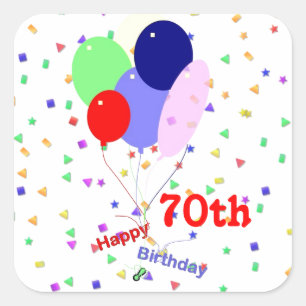 Colourful Happy 70th Birthday Balloons Square Sticker