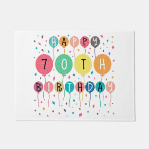 Colourful Happy 70th birthday with balloons Doormat
