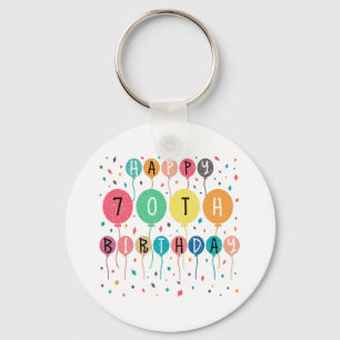 Colourful Happy 70th birthday with balloons Key Ring