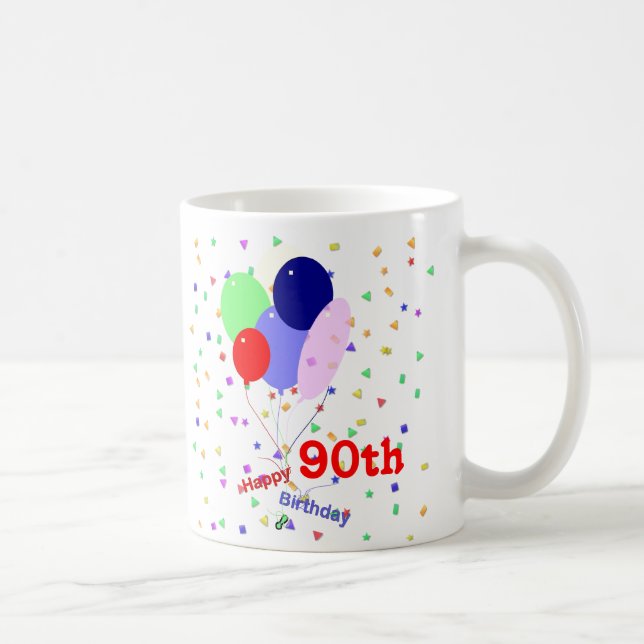 Colourful Happy 90th Birthday Balloons Coffee Mug (Right)