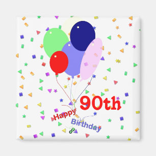 Colourful Happy 90th Birthday Balloons Magnet