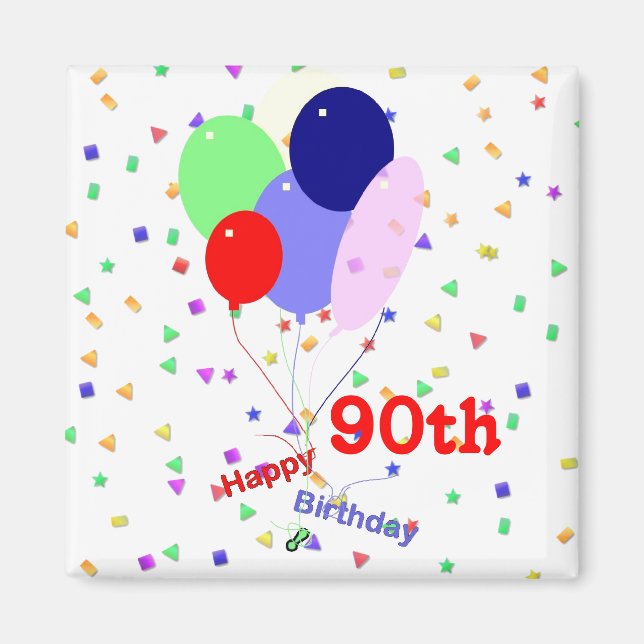 Colourful Happy 90th Birthday Balloons Magnet (Front)