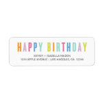 Colourful Happy Birthday<br><div class="desc">Colourful "Happy birthday" in a bold font with name and address details below</div>