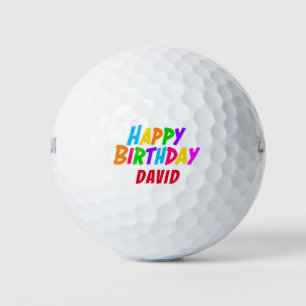 Colourful Happy Birthday Add Golfer Name Golf Balls