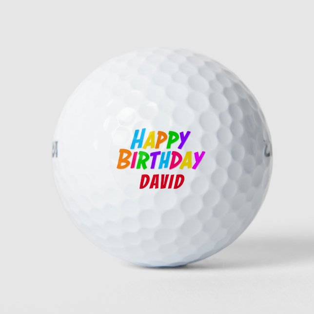 Colourful Happy Birthday Add Golfer Name Golf Balls (Front)