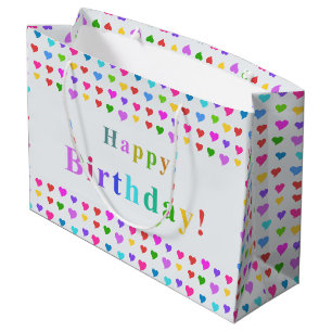 Colourful Happy Birthday and Flirty Hearts Large Gift Bag