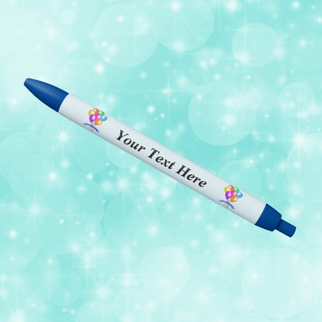 Colourful Happy Birthday Balloons Banner Party Black Ink Pen (Bright Colourful balloons Happy Birthday banner on blue writing pen.)