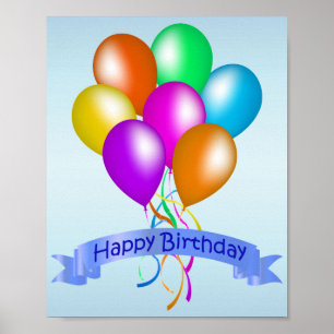 Colourful Happy Birthday Balloons Banner Party Poster