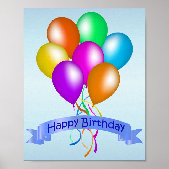 Colourful Happy Birthday Balloons Banner Party Poster (Front)