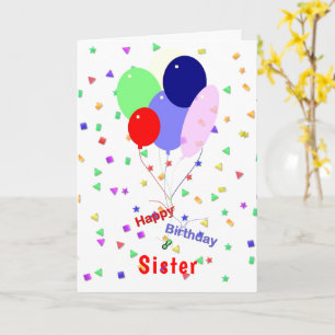 Colourful Happy Birthday Balloons  for Sister Card