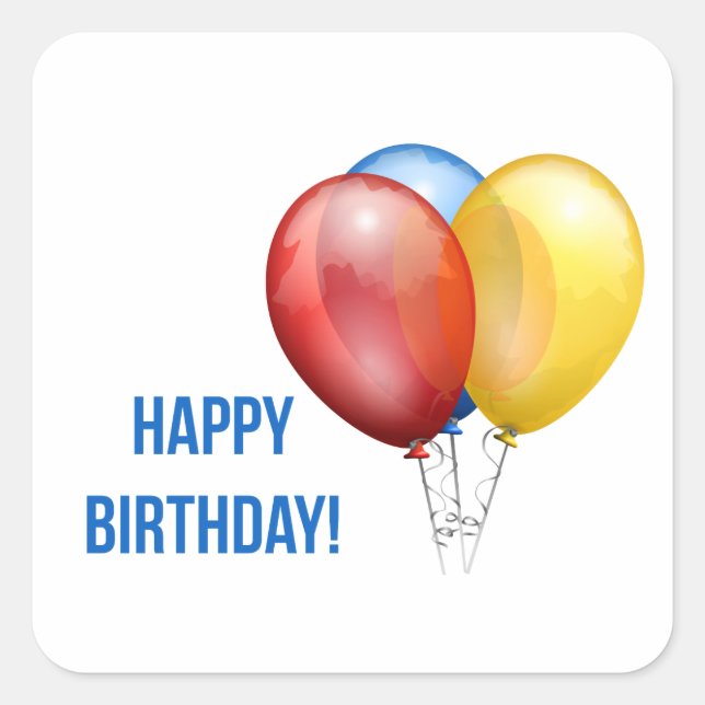 Colourful Happy Birthday Balloons Square Sticker (Front)