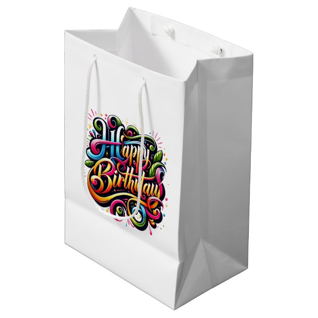 Colourful Happy Birthday Blast  Medium Gift Bag (Front Angled)