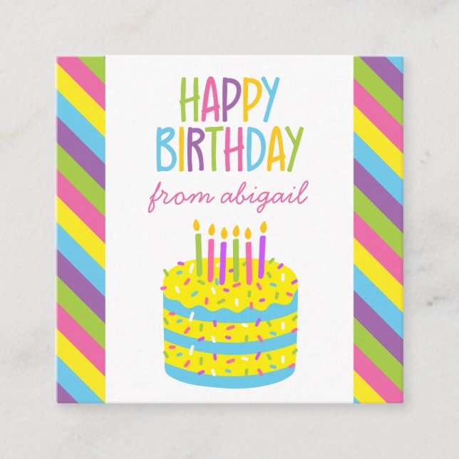 Colourful Happy Birthday Cake Gift Enclosure Cards (Front)