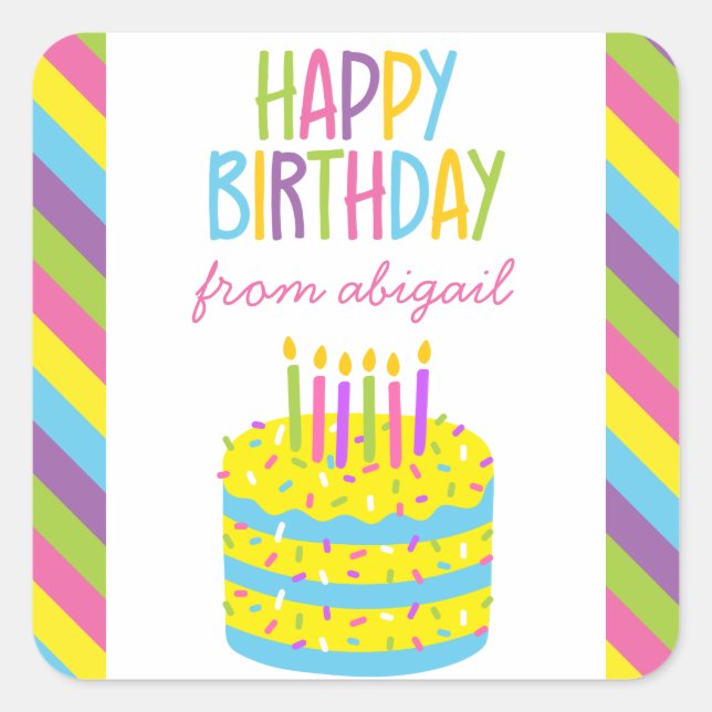 Colourful Happy Birthday Cake Gift Stickers (Front)