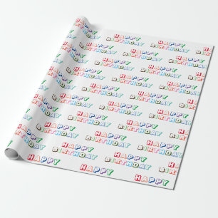 Colourful Happy Birthday Cartoon All Caps Font Wrapping Paper