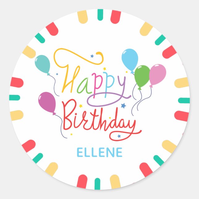 Colourful Happy Birthday Classic Round sticker (Front)