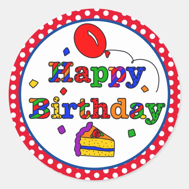 Colourful Happy Birthday Classic Round Sticker (Front)