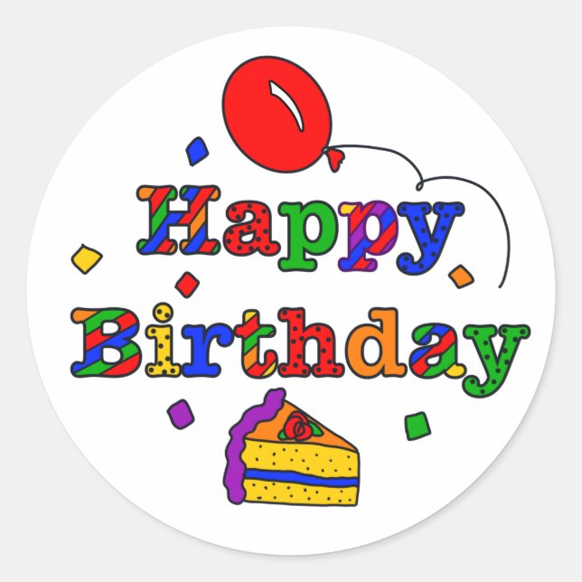 Colourful Happy Birthday Classic Round Sticker (Front)
