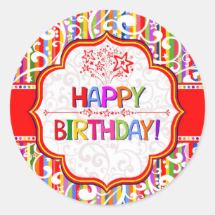 Colourful Happy Birthday Classic Round Sticker