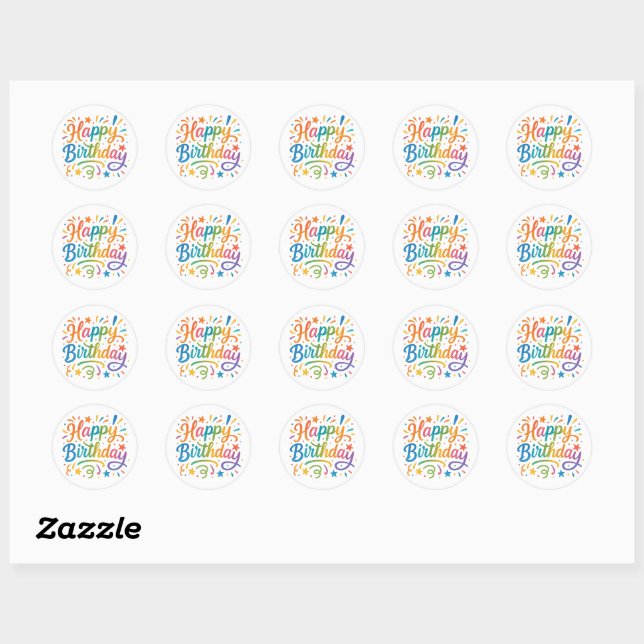 Colourful Happy Birthday Classic Round Sticker (Sheet)