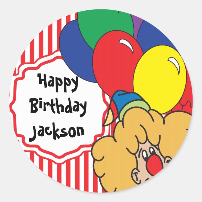 Colourful Happy Birthday Clown Classic Round Sticker (Front)