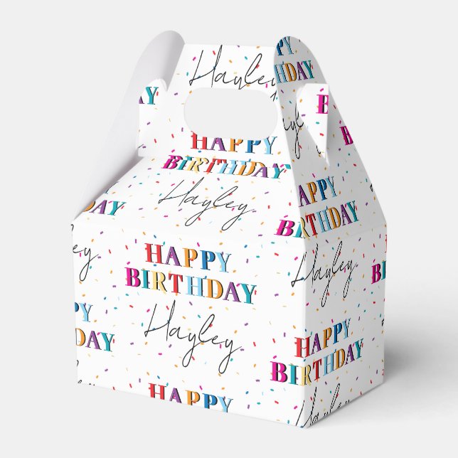 Colourful Happy Birthday Custom Name Confetti Favour Box (Front Side)