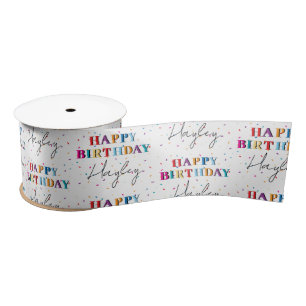 Colourful Happy Birthday Custom Name Confetti Satin Ribbon