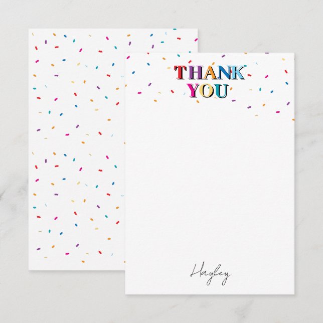 Colourful Happy Birthday Custom Name Confetti Thank You Card (Front/Back)