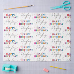 Colourful Happy Birthday Custom Name Confetti Tissue Paper