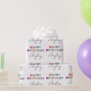 Colourful Happy Birthday Custom Name Confetti Wrapping Paper