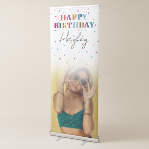 Colourful Happy Birthday Custom Name Photo Confett Retractable Banner