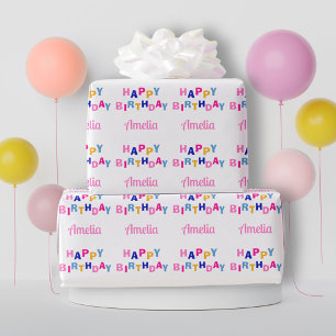 Colourful Happy Birthday Custom Name Wrapping Paper
