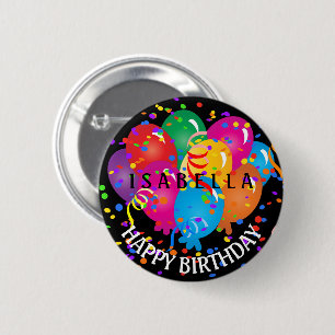 Colourful Happy Birthday Design on Black 6 Cm Round Badge