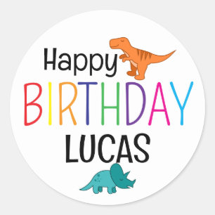 Colourful Happy Birthday Dinosaur Personalised Classic Round Sticker