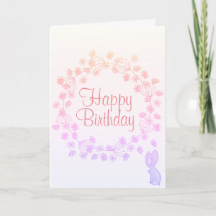 Colourful Happy Birthday Floral Wreath Bunny Card