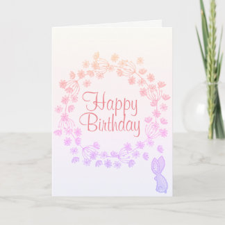Colourful Happy Birthday Floral Wreath Bunny Card