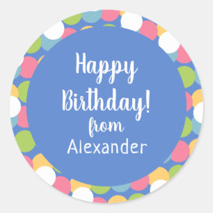 Colourful Happy Birthday from Name Blue Classic Round Sticker