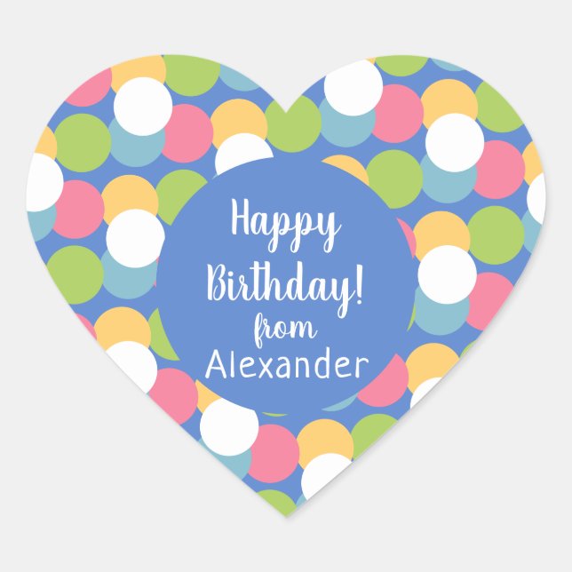 Colourful Happy Birthday from Name Blue Heart Sticker (Front)