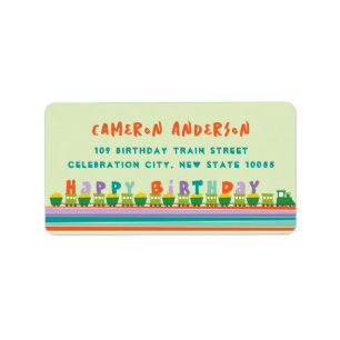 Colourful Happy Birthday Green Train Kid's Address Label