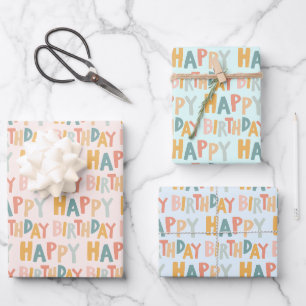 Colourful Happy Birthday Handlettering Pattern Gif Wrapping Paper Sheet