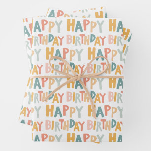 Colourful Happy Birthday Handlettering Pattern Gif Wrapping Paper Sheet