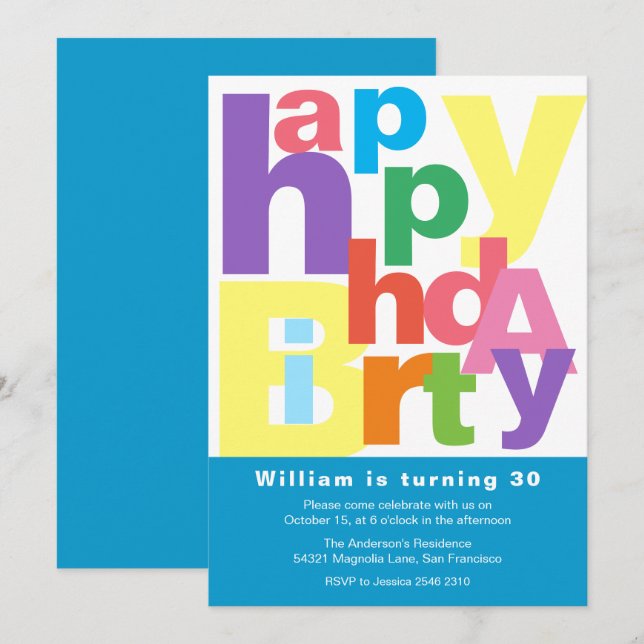Colourful Happy Birthday Invitation (Front/Back)