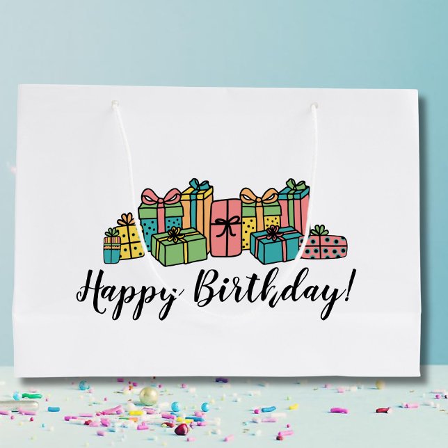 Colourful Happy Birthday Large Gift Bag (Fun Cute Modern Colorful Happy Birthday Large Gift Bag)