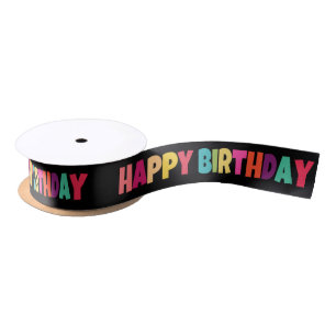 Colourful Happy Birthday on Black Satin Ribbon