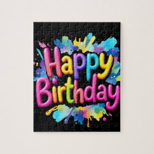 Colourful "Happy Birthday" Paint Splatter Jigsaw Puzzle