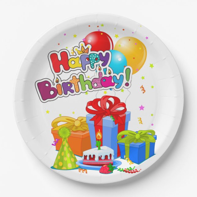 Colourful Happy Birthday Party Paper Plate (Front)
