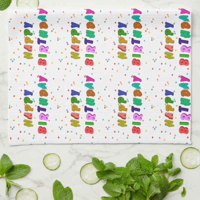 Colourful Happy Birthday Party Tea Towel (Folded)
